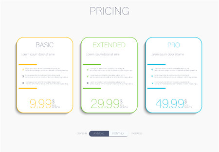 Banners for tariffs and price lists. Web elements. Plan the hosting. design for a web application.のイラスト素材