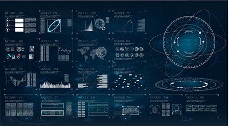 Futuristic user interface HUD and Infographic elements. Abstract virtual graphic touch user interface. UI hud infographic interface screen monitor radar set web elementsのイラスト素材