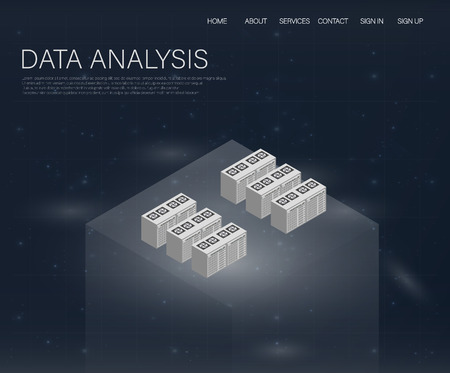 Teamwork concept banner. 3d isometric vector illustration. Abstract big data illustration. Isometric computer technology data analysis.のイラスト素材