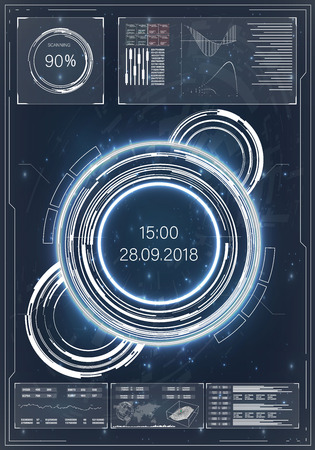 Futuristic user interface hud. Futuristic interface technology design. Vector illustration. Hud technology innovation. Futuristic vector hud interface screen design. Hud ui.のイラスト素材