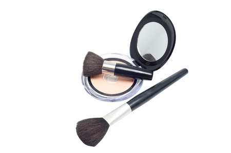 brushes and powder isolated on white backgroundの写真素材