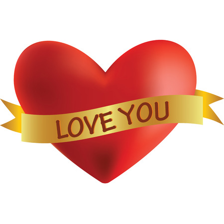 Love Heart with Ribbon isolated on whiteの写真素材