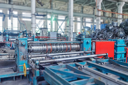 machine for slitting steel sheet. Tilt-shift effect.の写真素材