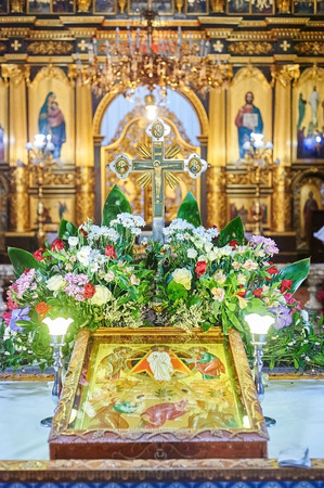 Christian cross at the Altar Of A Churchの写真素材