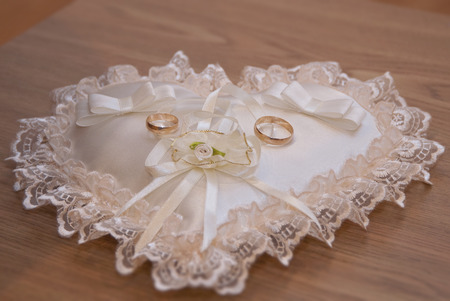 Wedding rings. Wedding symbols, attributes. Holiday, celebration. Tilt-shift effectの写真素材