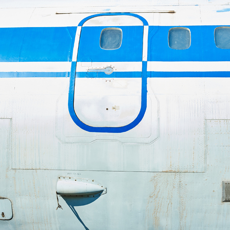 Fuselage of old soviet passenger aircraft. Close upの写真素材