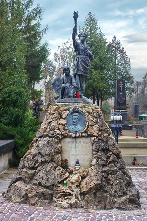 LVIV, UKRAINE - NOVEMBER 10, 2016: Old tombstones in catholic cemetrey. Lviv, Ukraine.のeditorial素材