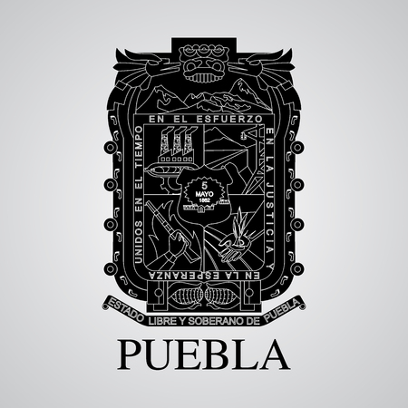 Silhouette of of Puebla Coat of Arms. Mexican State. Vector illustrationのイラスト素材