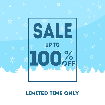 Winter sale banner, poster, flyer template in the frame of snow on blue snowflakes background. Special seasonal offer. Hand lettering inscription. vector illustrationのイラスト素材