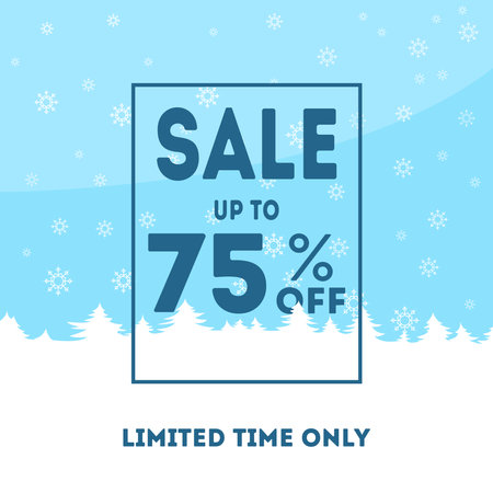 Winter sale banner, poster, flyer template in the frame of snow on blue snowflakes background. Special seasonal offer. Hand lettering inscription. vector illustrationのイラスト素材