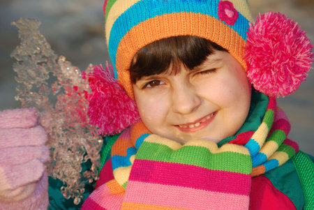 pretty child with golden iceの写真素材