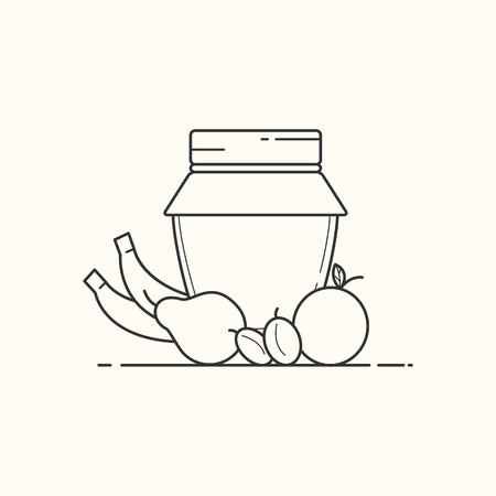 Vector illustration. Fruits and jar of jam. Line artのイラスト素材