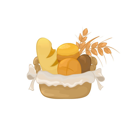 Vector Illustration. Basket with pastries. Color cartoon.のイラスト素材