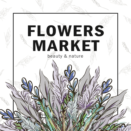 Illustration of meadow flowers for ticket, voucher, banner, card.のイラスト素材