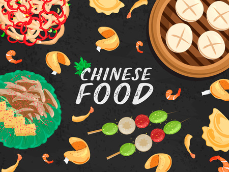 Vector illustration of chinese food set in cartoon styleのイラスト素材