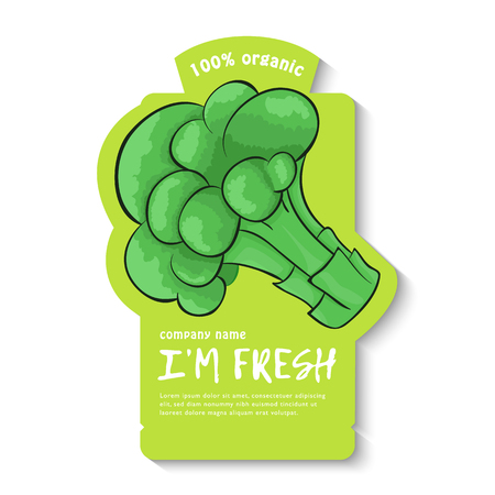 Vector illustration of a sticker with broccoli. Sketch, color. Vivid picture of a vegetable.のイラスト素材