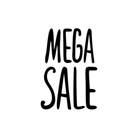Vector black lettering inscription Mega sale on a white background . Hand drawn text.のイラスト素材