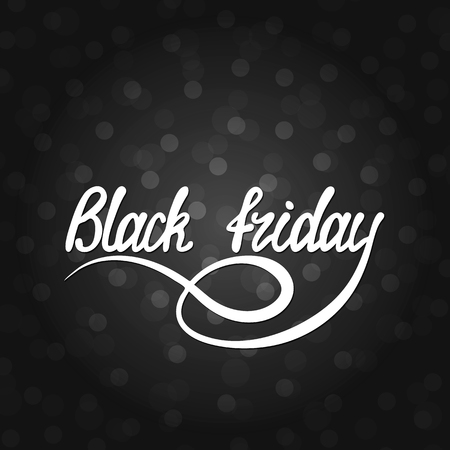 Vector wight lettering inscription with shadow Black Friday on a black background. Curls, hand drawn text. Vector white black abstract background with circles of different size.のイラスト素材