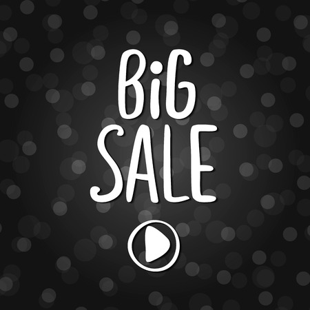 Vector black lettering inscription Big sale on a dark background. Hand drawn text. Vector white black abstract background with circles of different sizeのイラスト素材