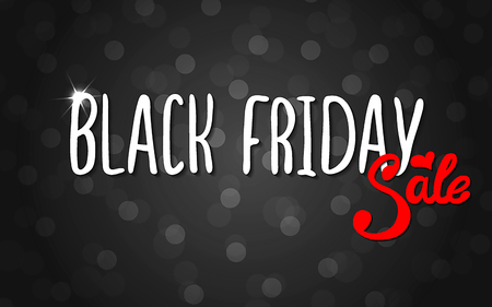 Vector black lettering inscription Black Friday with red word sale on a black background . Hand drawn text. Vector white black abstract background with circles of different size.のイラスト素材