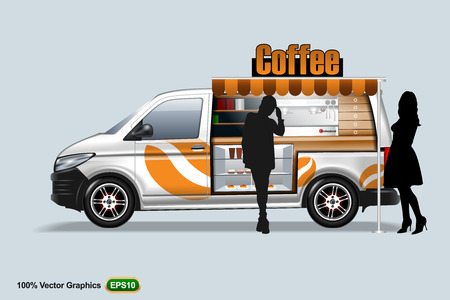 Coffee maker vehicle-van template, editable layout.のイラスト素材