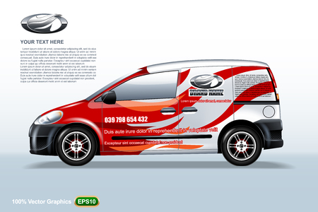 Commercial vehicle-van template. With logo and red stripes, editable layout.のイラスト素材