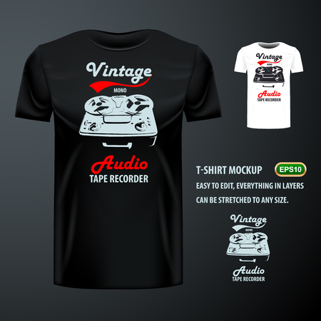 Vintage t-shirt with tape recorder. High resolution vectorのイラスト素材