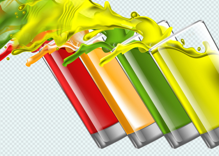 Set of Juice splash glasses. Layered and editableのイラスト素材