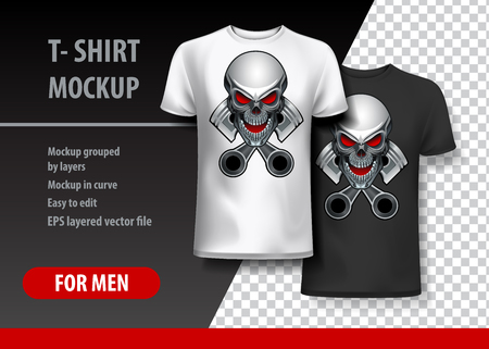 T-Shirt template, fully editable with Vintage Skull and pistons logo. EPS 10 Vector Illustration.のイラスト素材