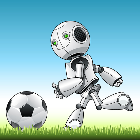 Funny kid robot playng with ball.のイラスト素材