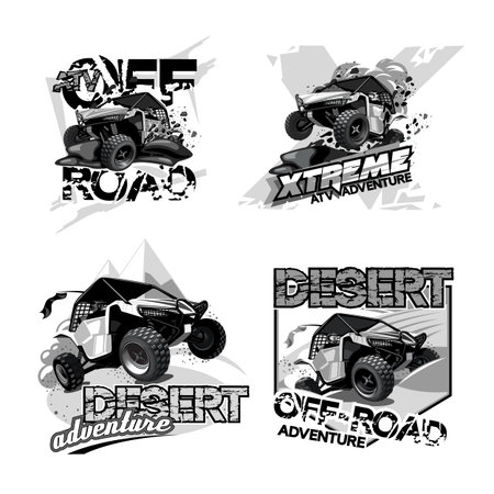 Off-Road ATV Buggy, Black and White Logo.のイラスト素材