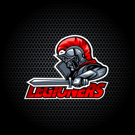 Attacking angry and warrior Legionnaire.  Vector graphics. Layered and editable.のイラスト素材