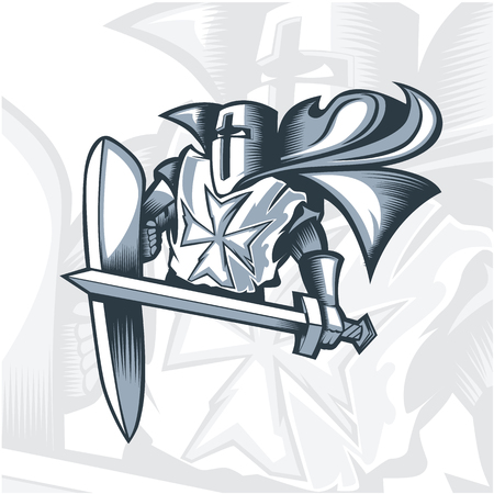 Monochrome Valiant Knight Crusader.  Vector graphics. Layered and editable.のイラスト素材