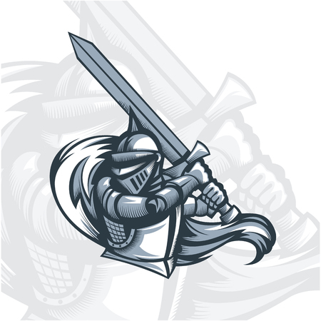 Monochrome Paladin knight with sword.Vector graphics. Layered and editable.のイラスト素材