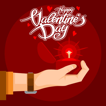 Valentines Day Text with a precious gift in hand.  Vector graphics.のイラスト素材