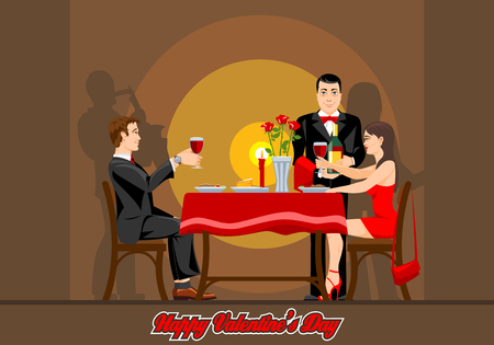 Two lovers have a romantic evening in a restaurant. Vector graphics.のイラスト素材