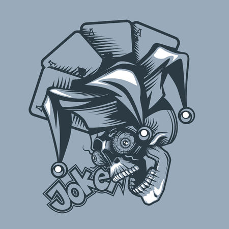 Skull joker on the background of playing cards. Tattoo style.のイラスト素材