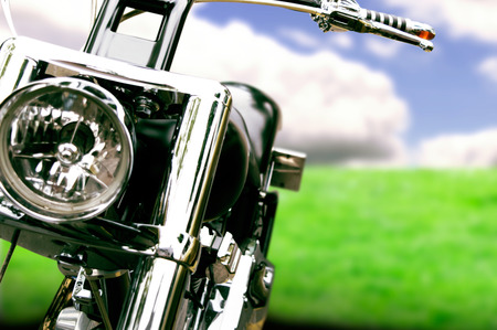 Close-up vintage chopper on beautiful summer backgroundの写真素材