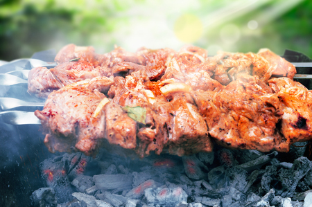 Appetizing kebab on summer day grilled on the grillの写真素材