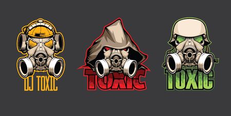 Set of three bio masks with the inscription Toxicのイラスト素材