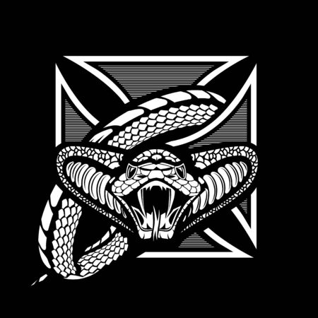 Snake wrapped knights cross, one-color vector templateのイラスト素材
