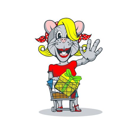 Happy blonde Rat with a trolley of gifts greets usのイラスト素材