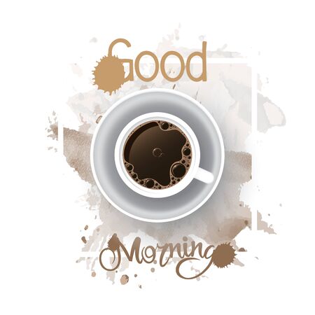 Watercolor abstract background with a cup of coffee and inscriptionのイラスト素材