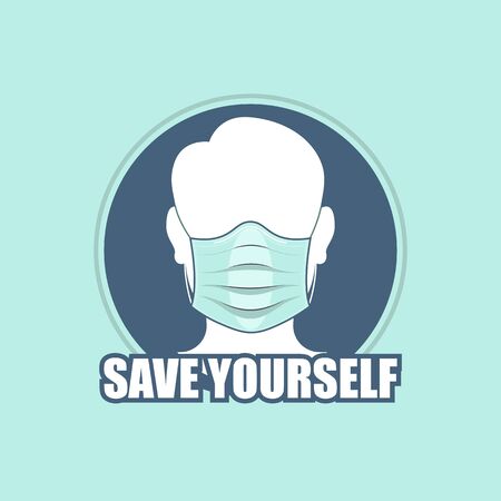 Save yourself icon with a silhouette of a man in a mask protected from Coronavirusのイラスト素材