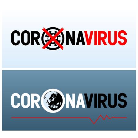 Two banners with inscription Coronavirus and with icons in the letterのイラスト素材