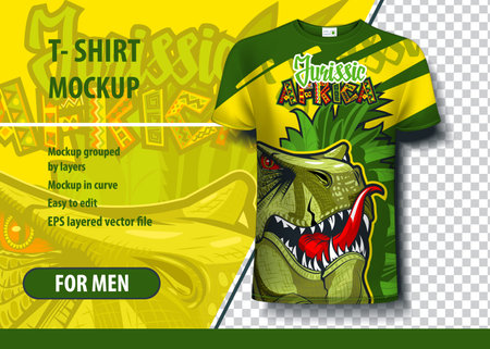 Jurisic Africa with dinosaur. Editable t-shirt print layoutのイラスト素材