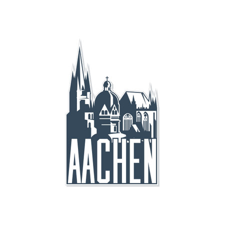 Monochrome badge, icon of Aachen city on white background.のイラスト素材