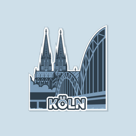 View of the cathedral from the bridge in Cologne is made in monochrome.のイラスト素材