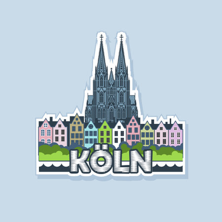 Colorful sticker or magnet of the city of Cologne.のイラスト素材