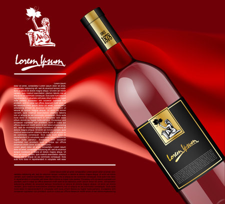 Mock-up wine bottle with logo on a red background.のイラスト素材